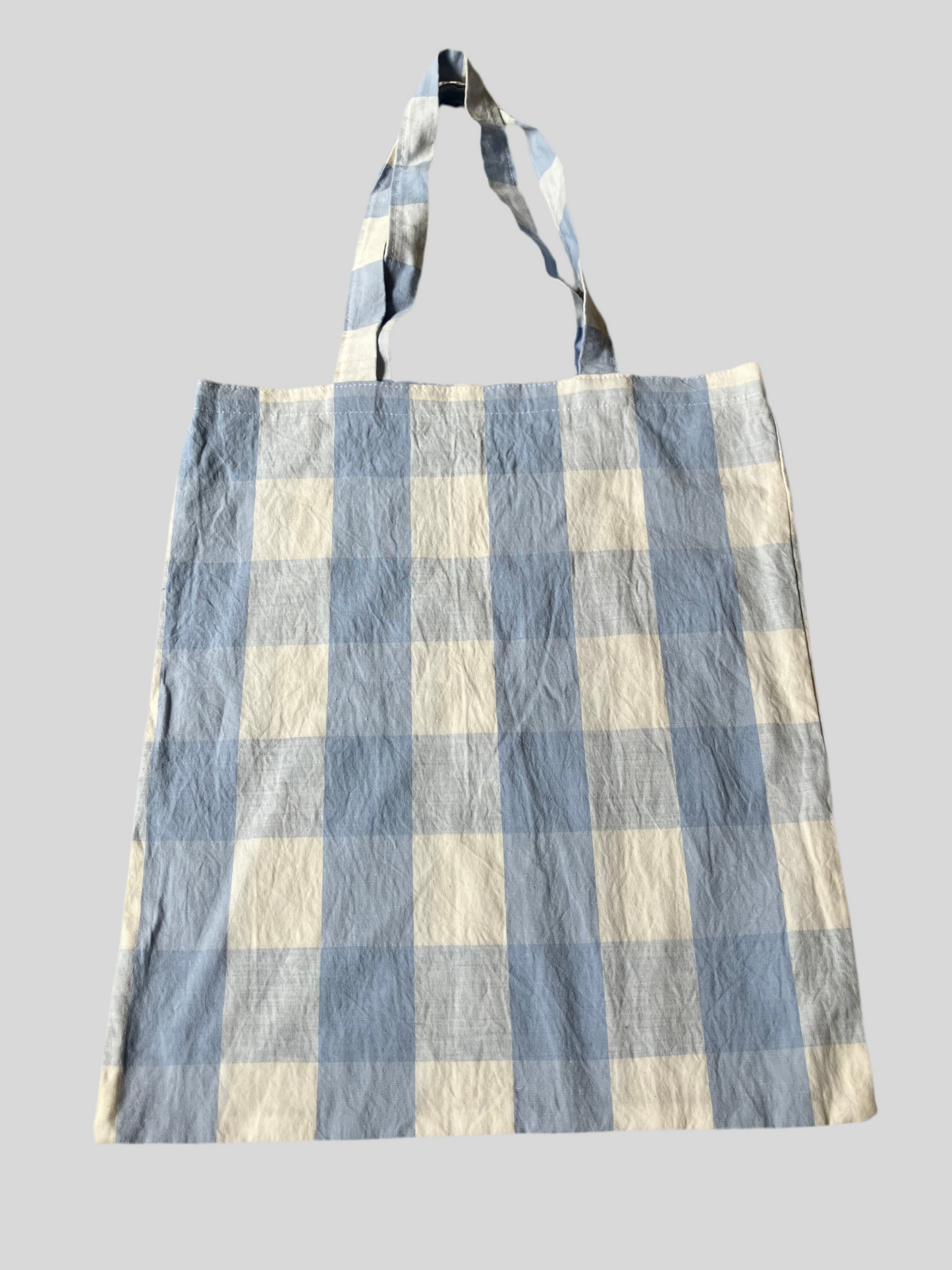 Linen Checked tote bag(light blue)