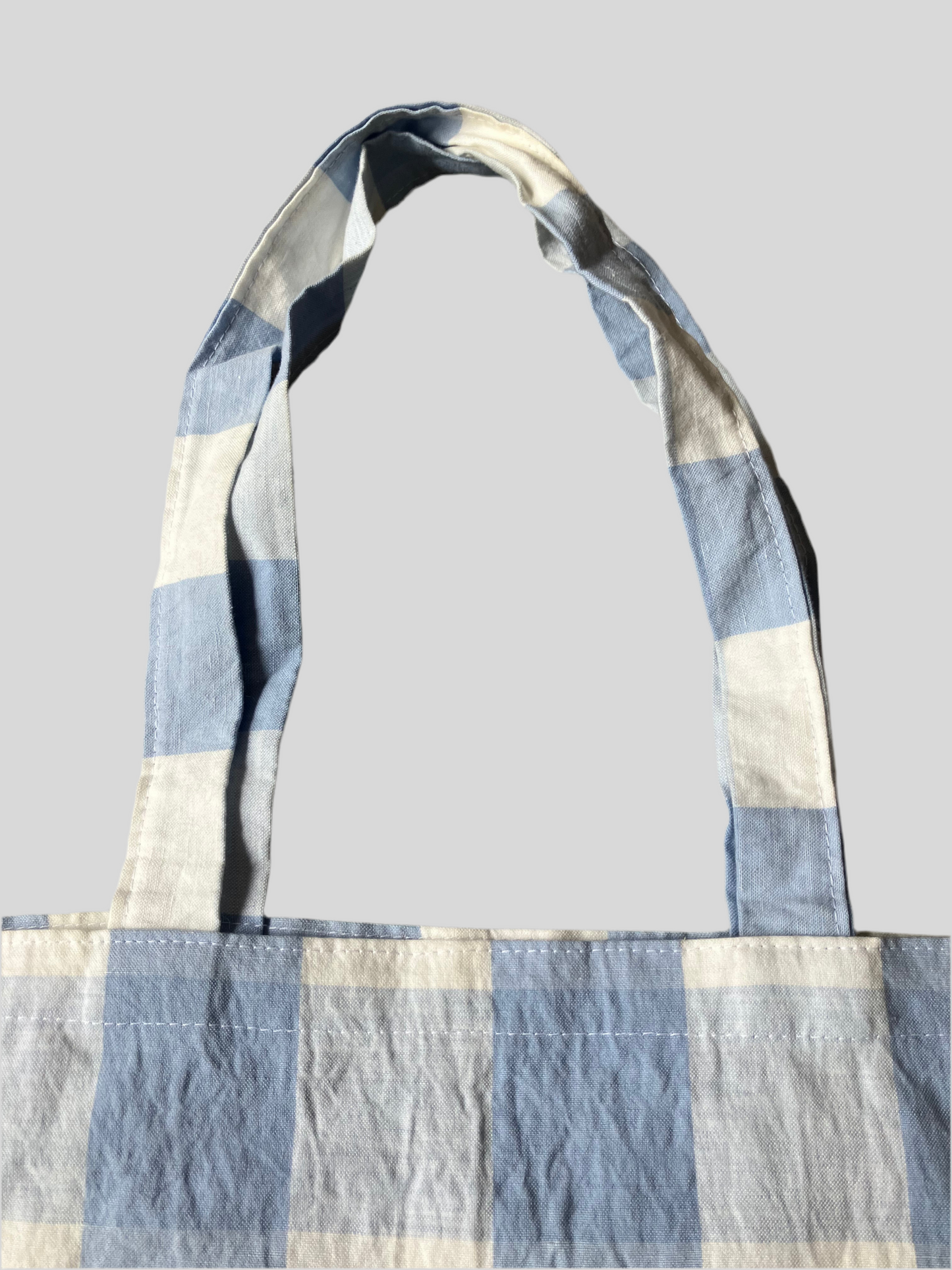 Linen Checked tote bag(light blue)