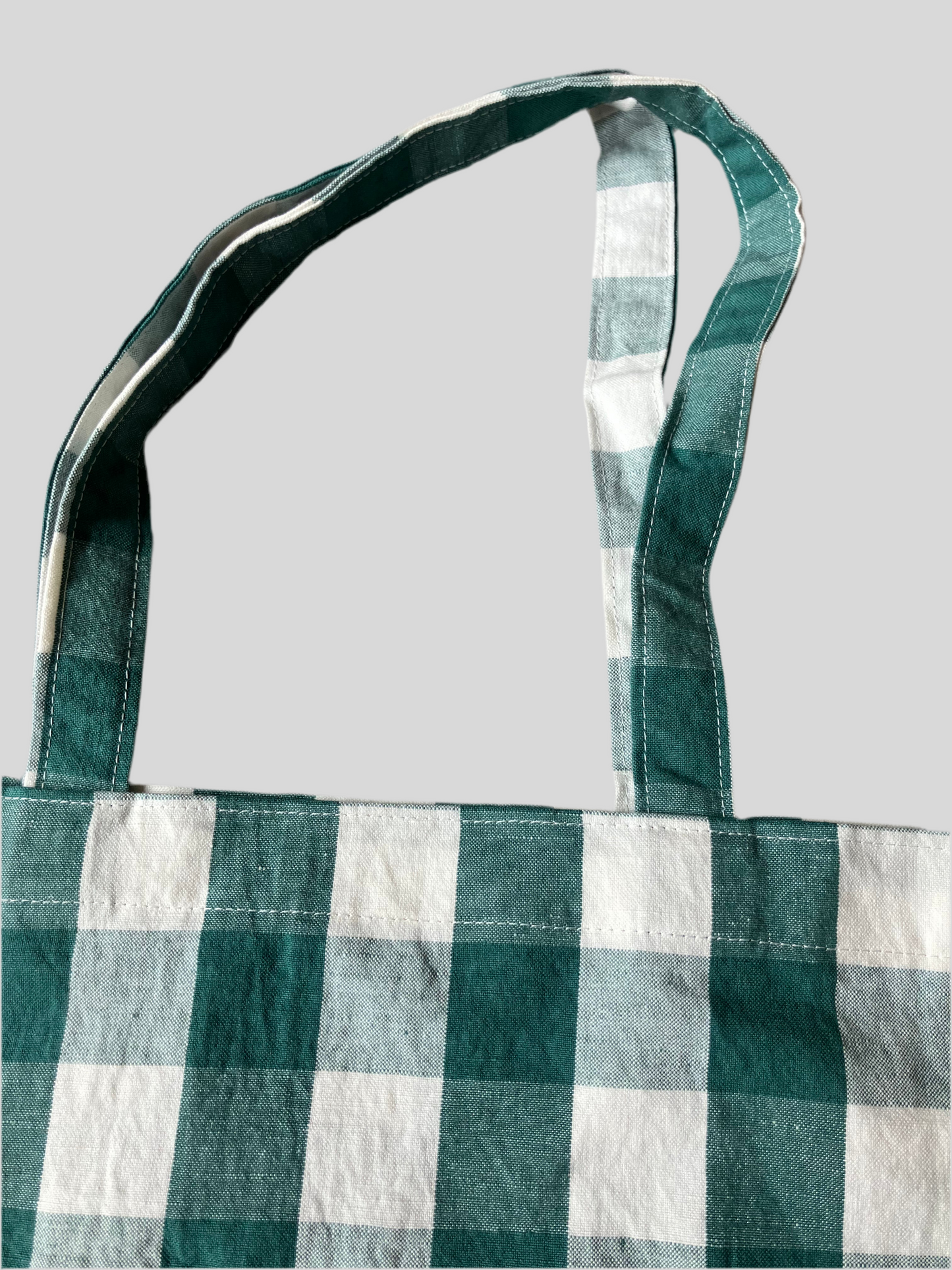 Linen Checked tote bag(green)