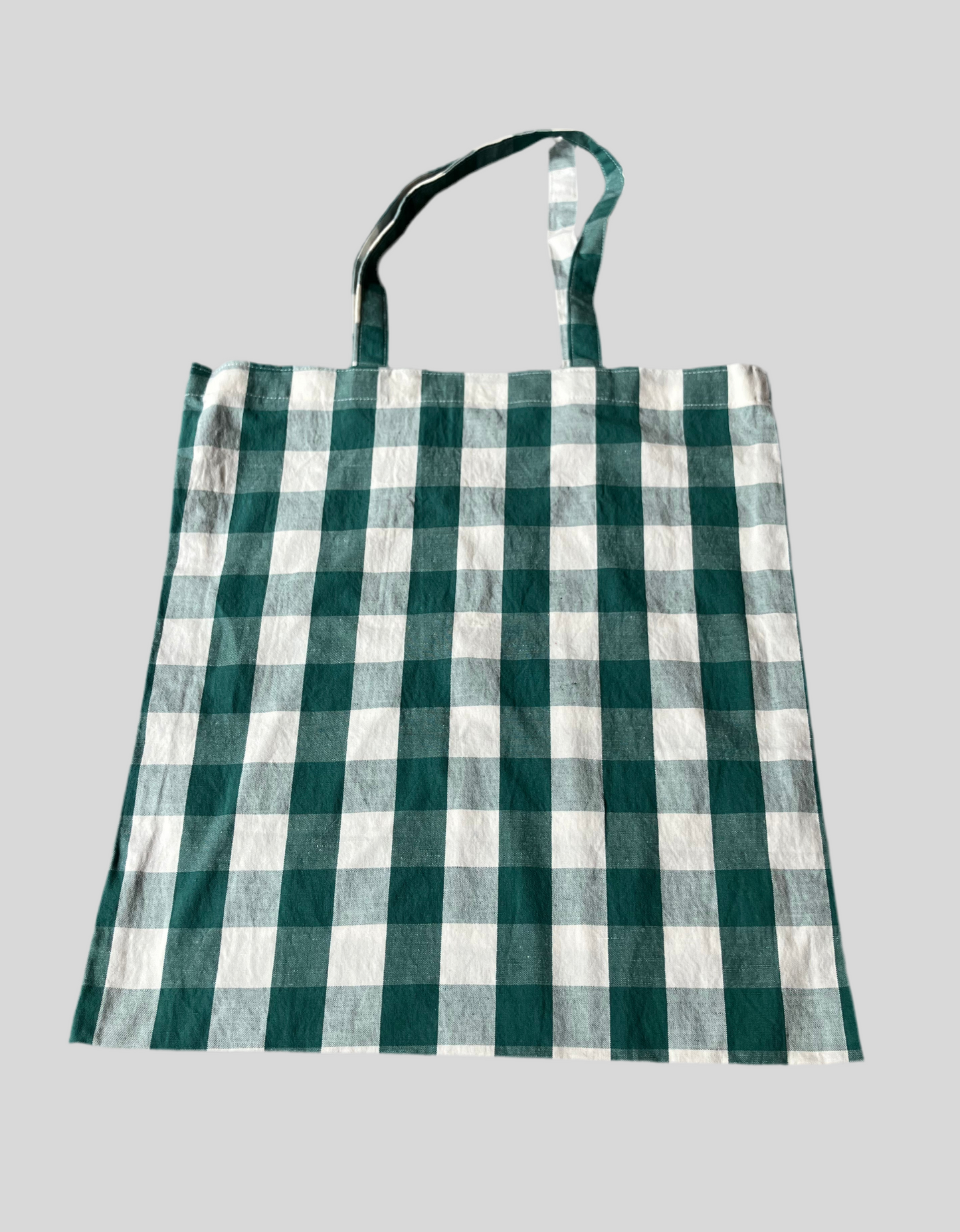 Linen Checked tote bag(green)