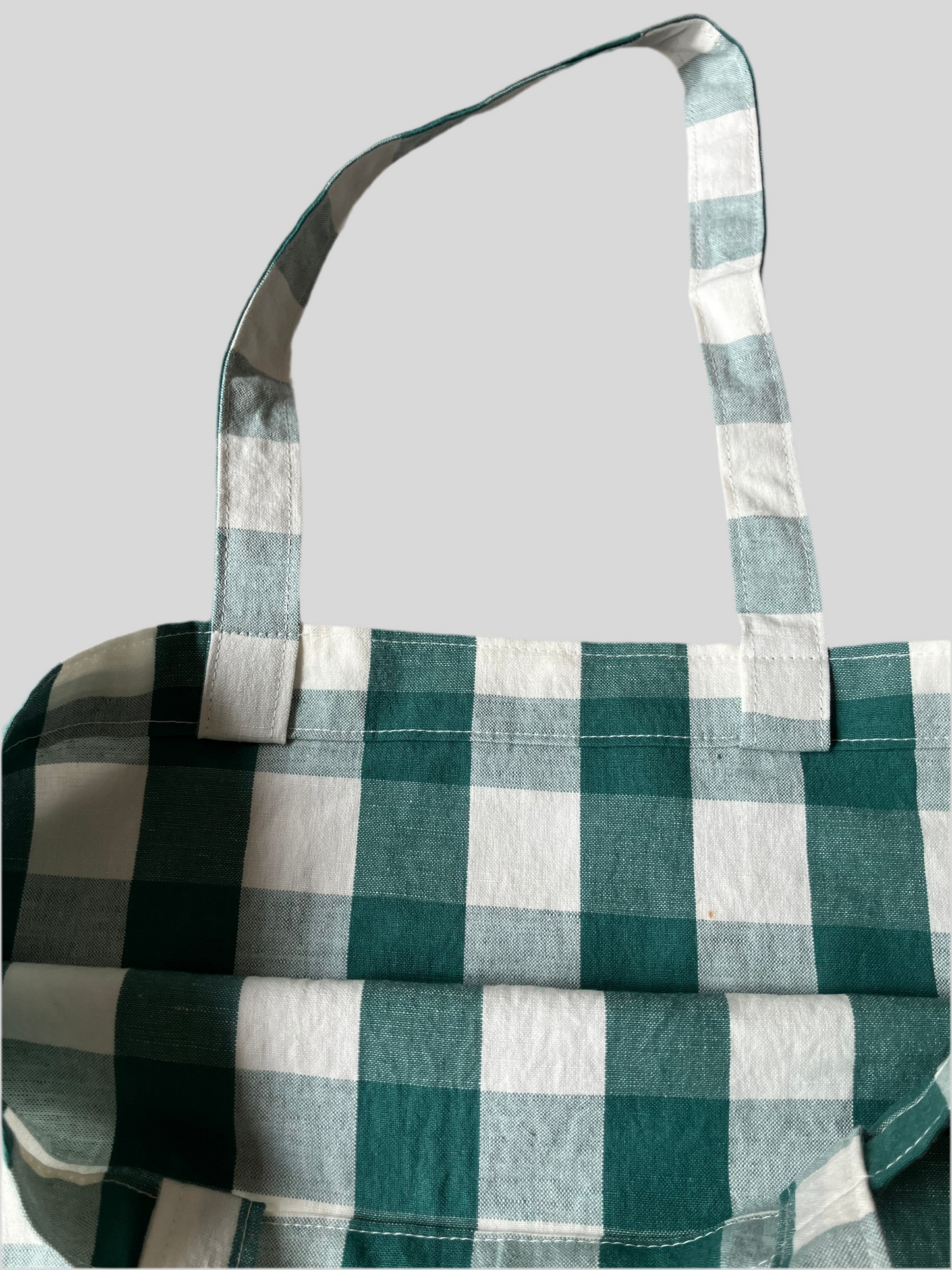 Linen Checked tote bag(green)