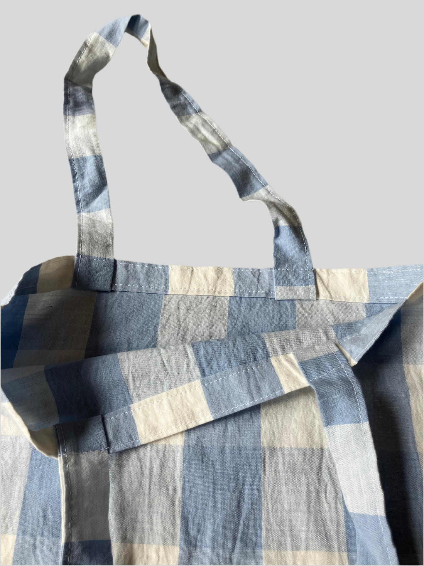 Linen Checked tote bag(light blue)
